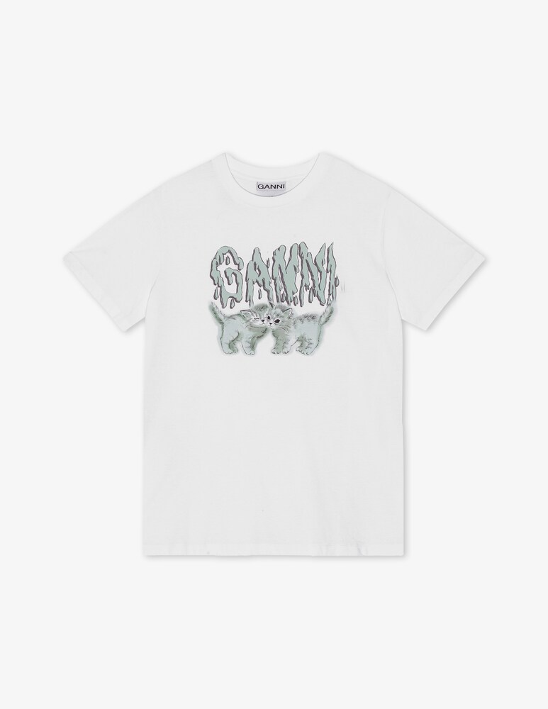 Ganni T-shirt basic in jersey Love Cats Offerta