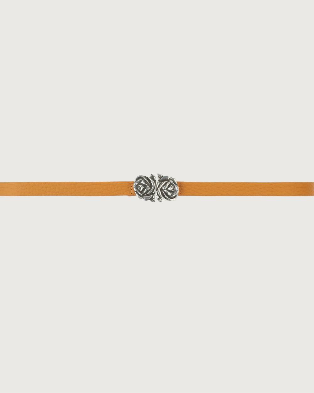 Orciani Cintura Soft in pelle elasticizzata con fibba ad incastro motivo rose 1,5 cm Promozione