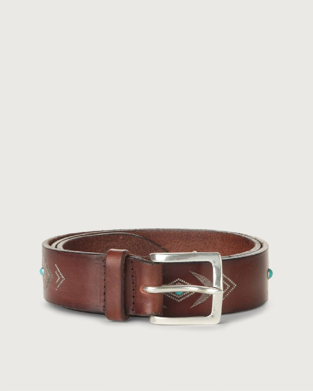 Orciani Cintura Bull Soapy in cuoio con cabochon turchesi