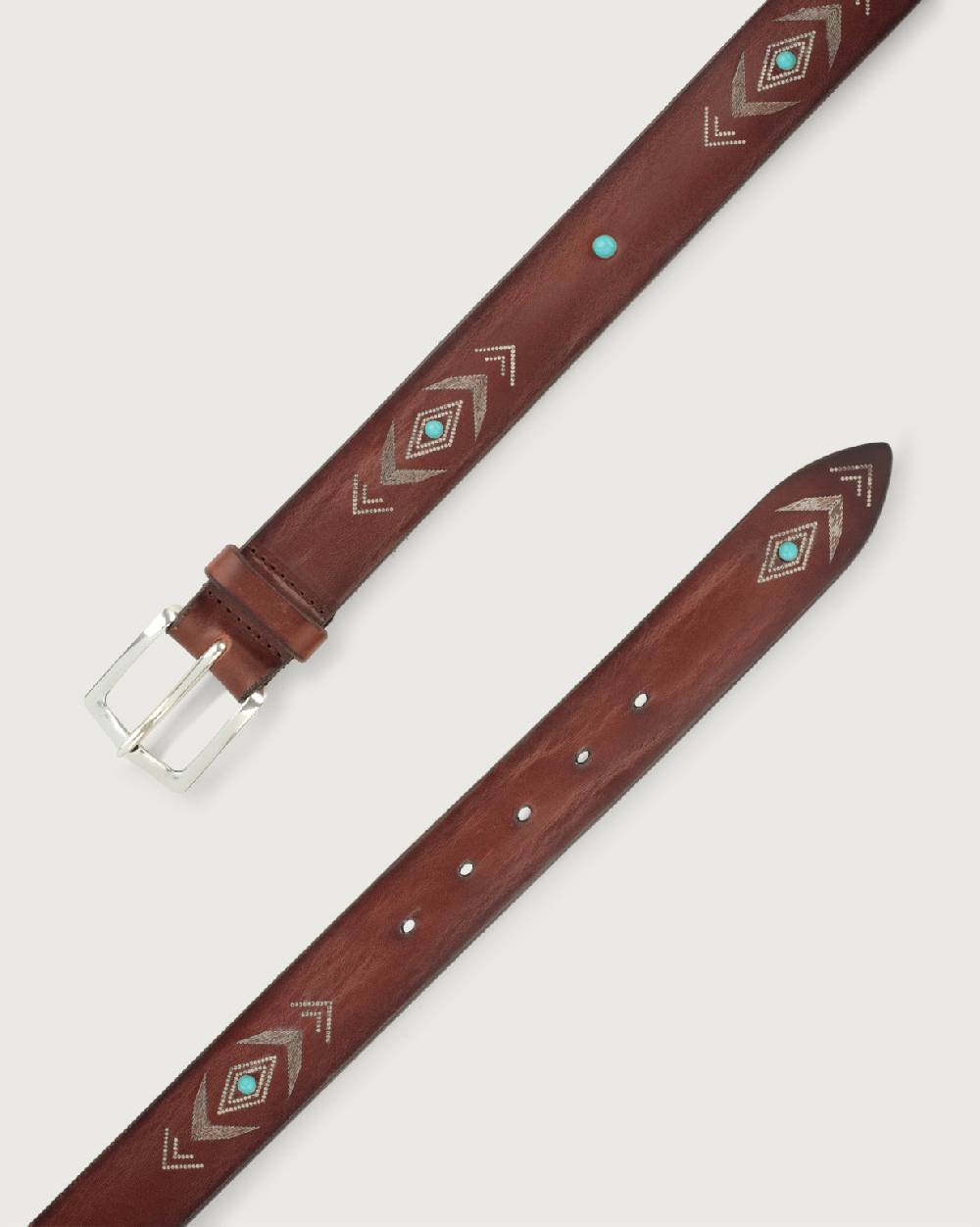 Orciani Cintura Bull Soapy in cuoio con cabochon turchesi Offerta