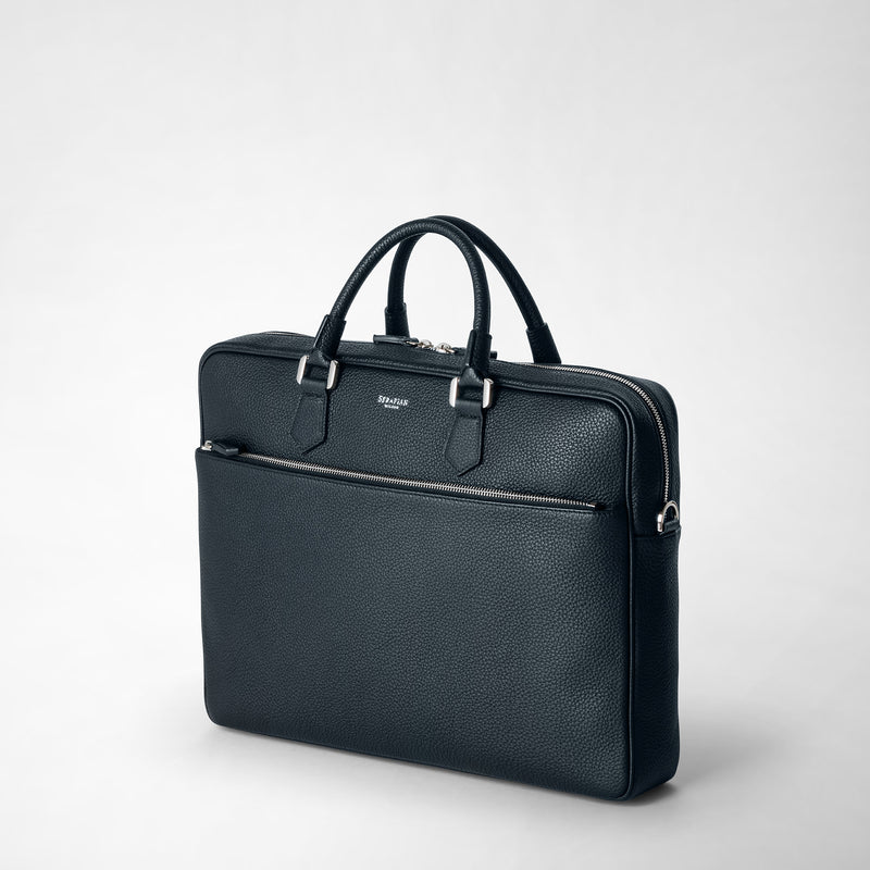 Serapian Borsa business slim in pelle cachemire blu navy In Vendita