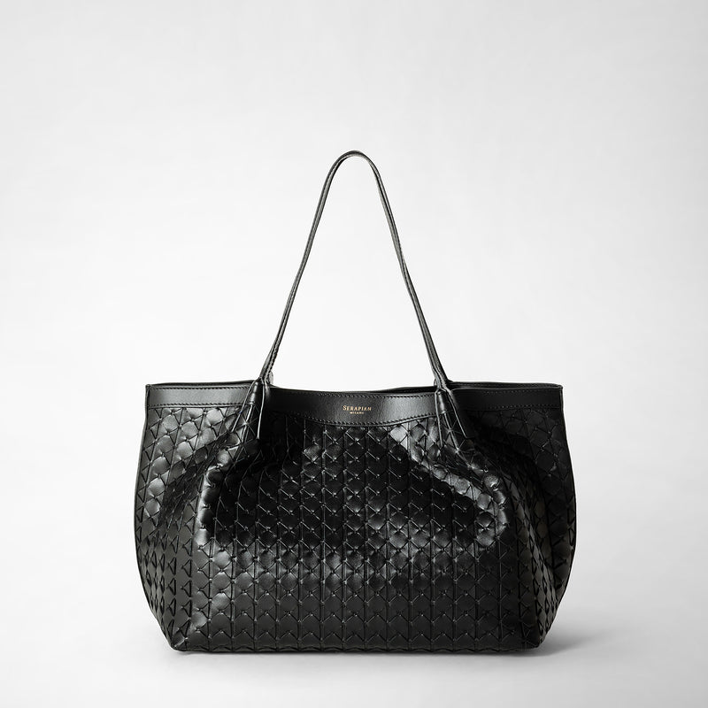 Serapian Tote bag secret piccola in mosaico nero Nuovo