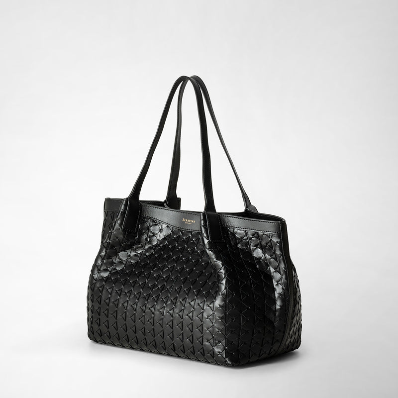 Serapian Tote bag secret piccola in mosaico nero Nuovo