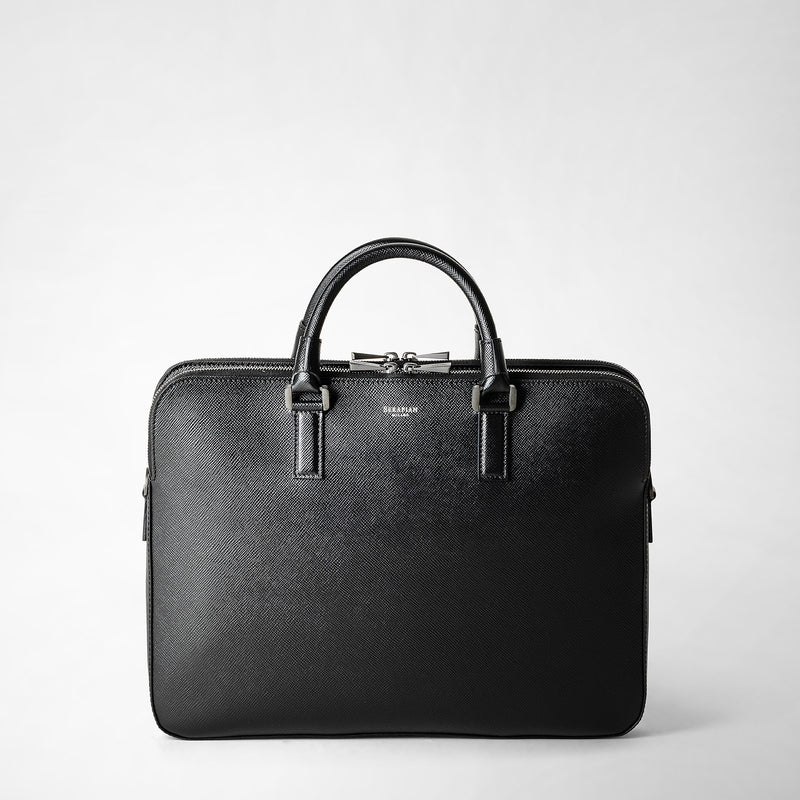 Serapian Borsa business slim doppia zip pelle evoluzione nero Negozi Online