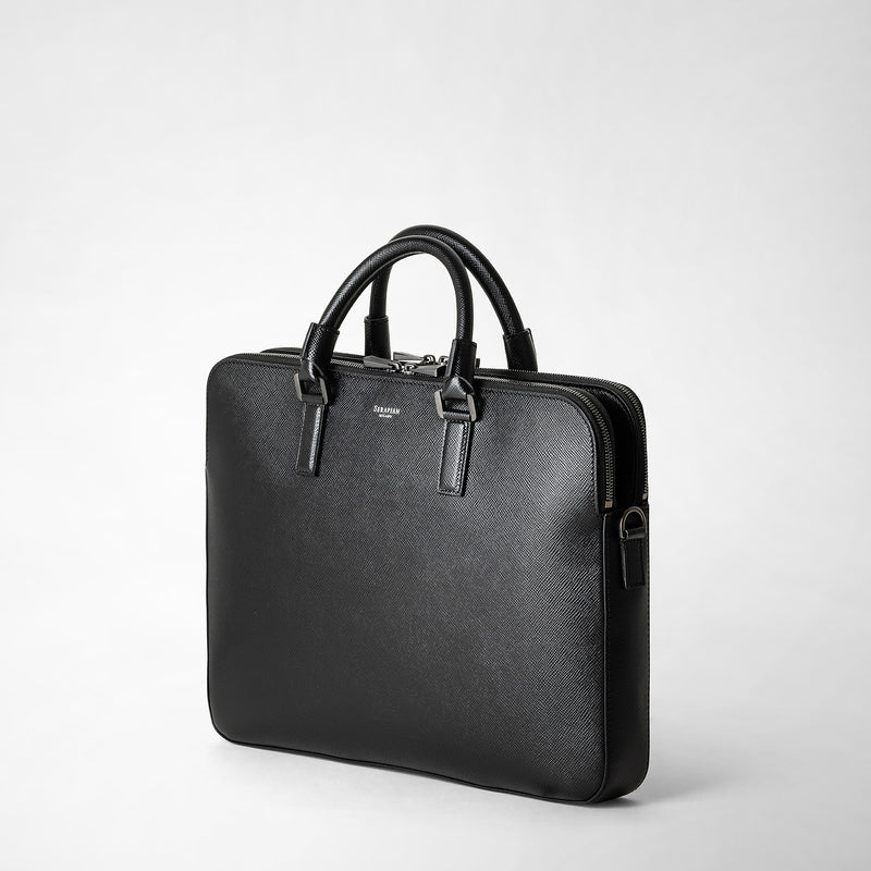 Serapian Borsa business slim doppia zip pelle evoluzione nero Negozi Online