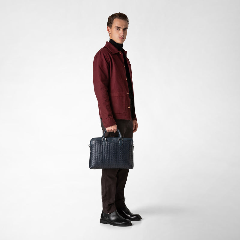 Serapian Extra slim briefcase in mosaico navy blue Promozione Limitata