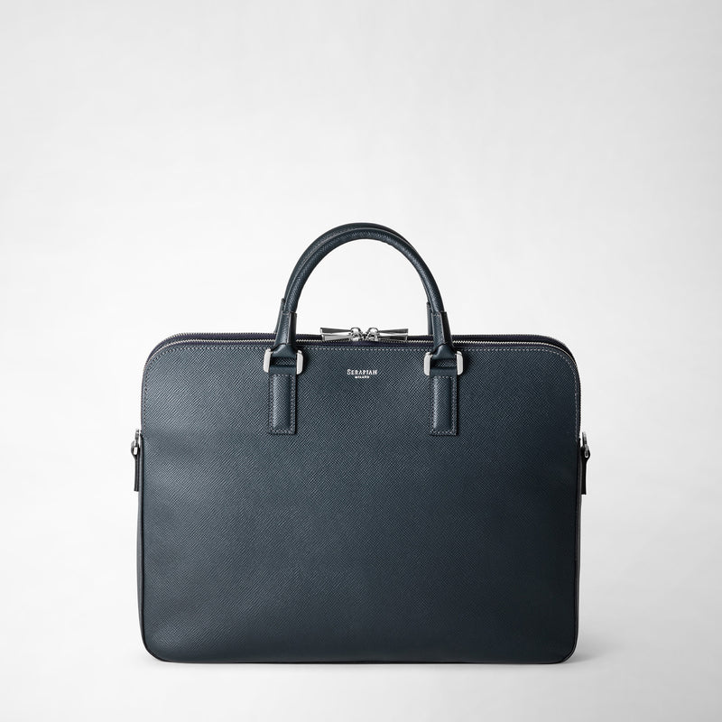 Serapian Borsa business slim doppia zip pelle evoluzione blu Fino Al -60%