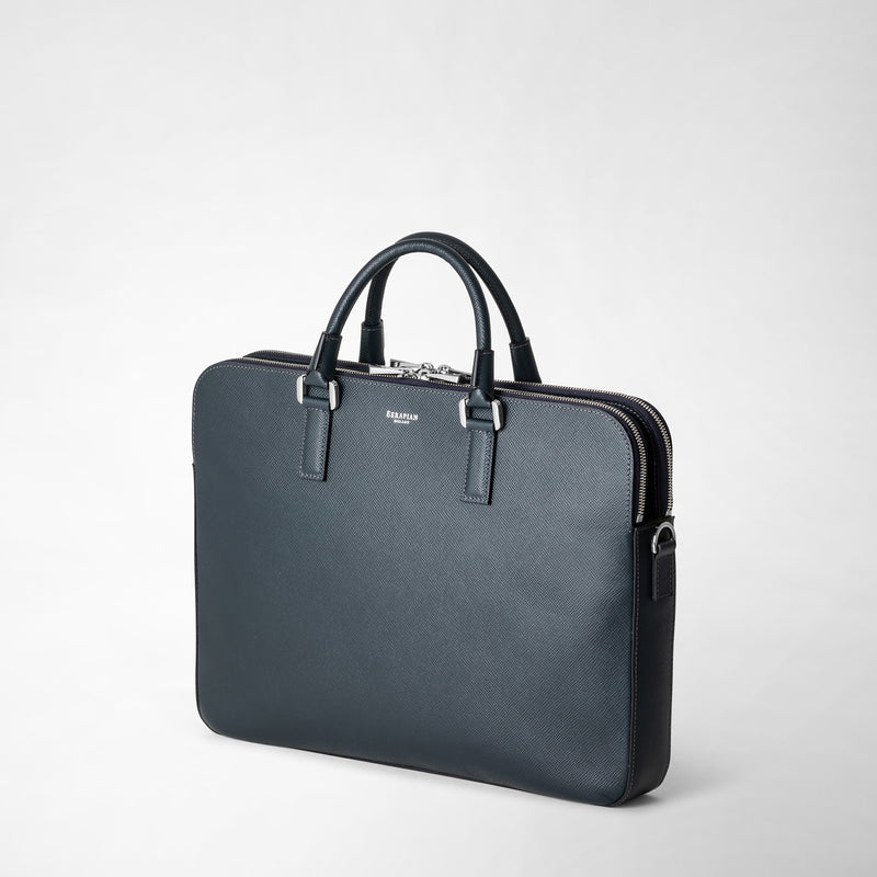 Serapian Borsa business slim doppia zip pelle evoluzione blu Fino Al -60%