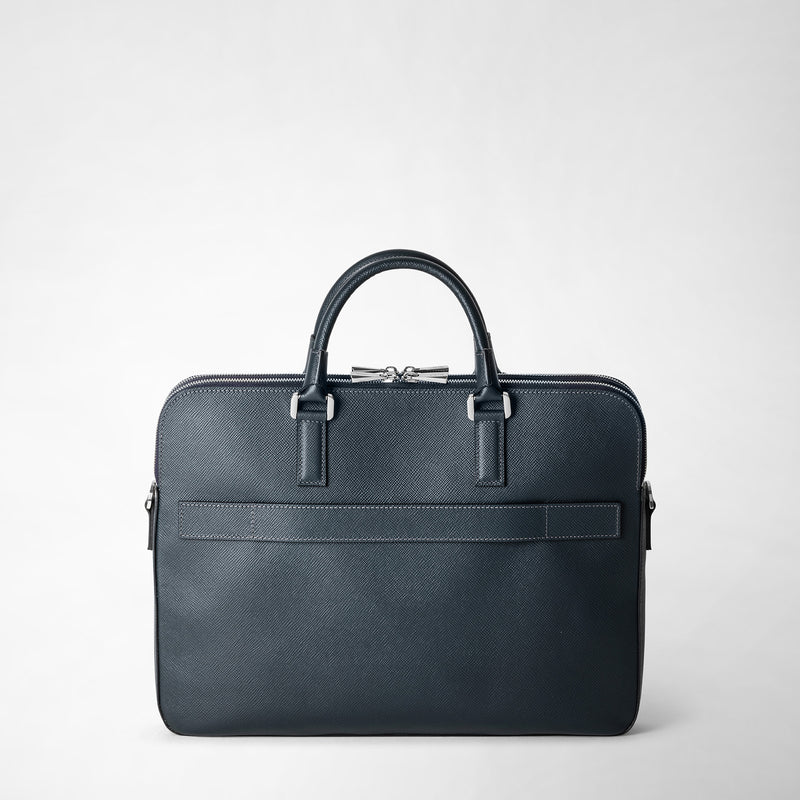 Serapian Borsa business slim doppia zip pelle evoluzione blu Fino Al -60%