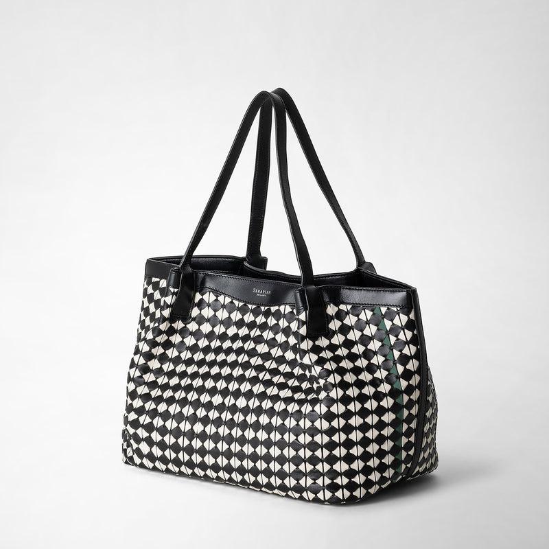 Serapian Tote bag secret piccola in mosaico nero-panna Sconto
