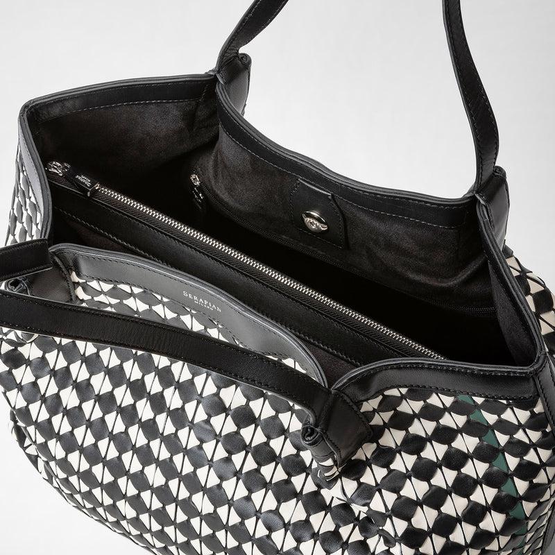 Serapian Tote bag secret piccola in mosaico nero-panna Sconto