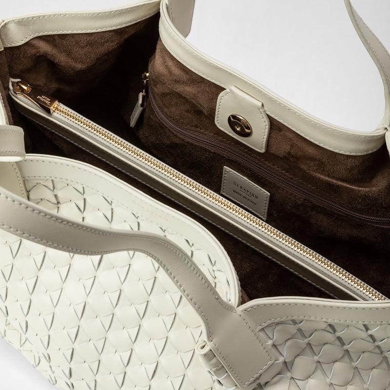 Serapian Tote bag secret piccola in mosaico panna Offerta