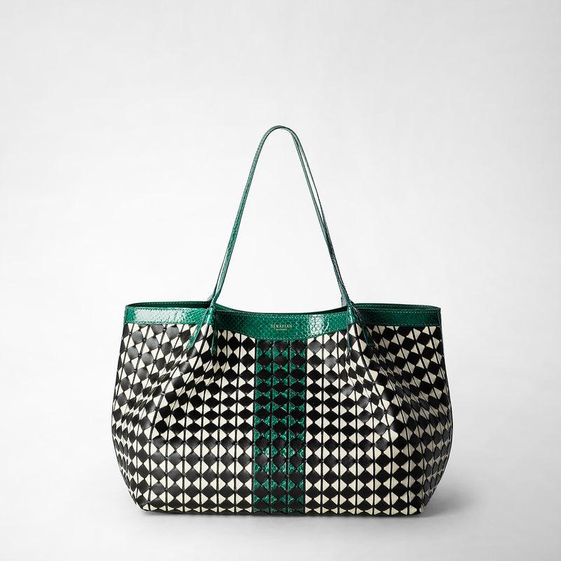 Serapian Small secret tote bag mosaico elaphe black-emerald Saldi Di Fabbrica