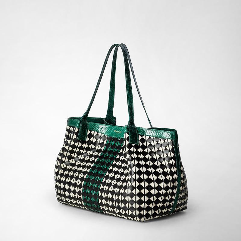 Serapian Small secret tote bag mosaico elaphe black-emerald Saldi Di Fabbrica