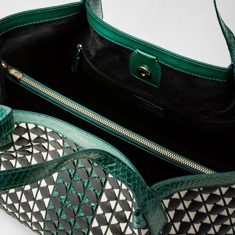 Serapian Small secret tote bag mosaico elaphe black-emerald Saldi Di Fabbrica
