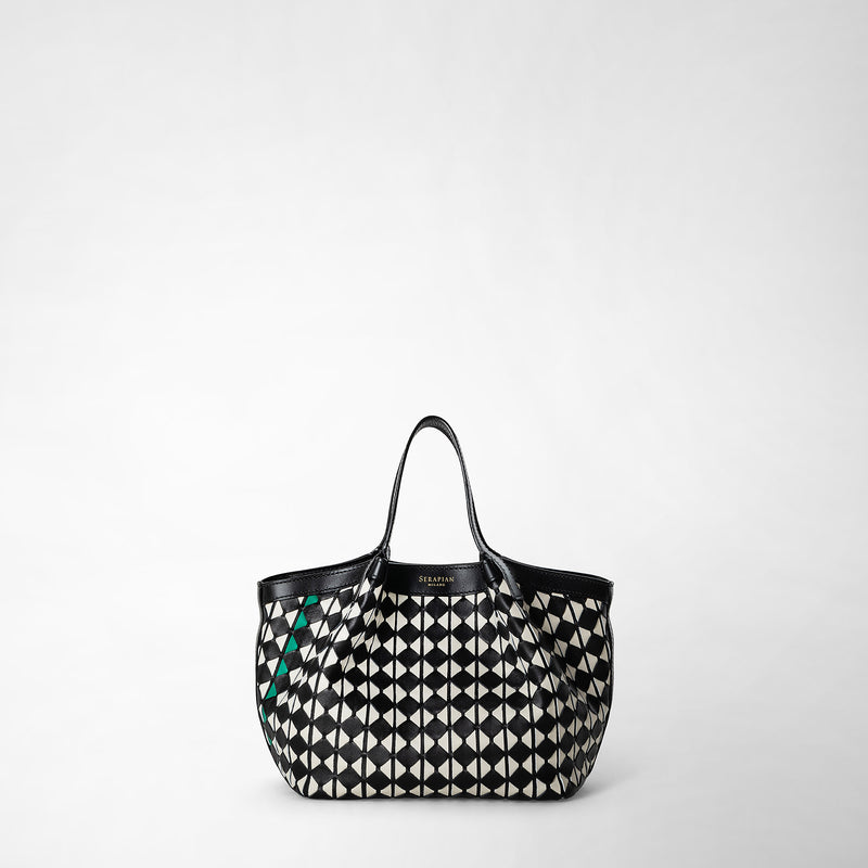 Serapian Borsa secret mini in mosaico nero-panna Vendite Flash