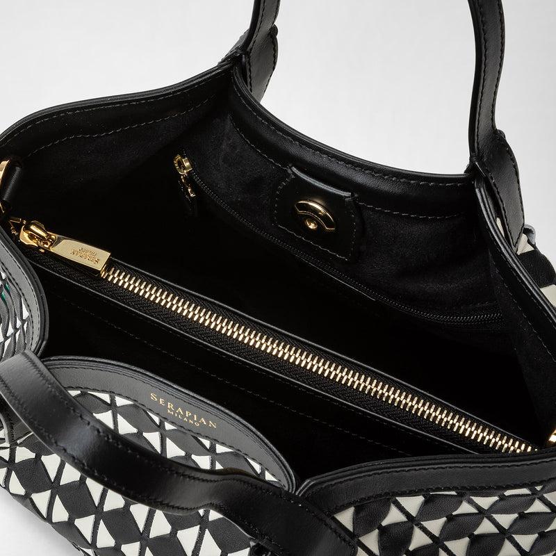 Serapian Borsa secret mini in mosaico nero-panna Vendite Flash