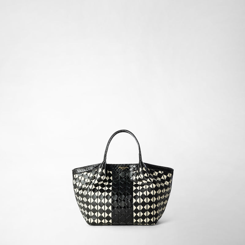 Serapian Mini secret bag mosaico elaphe black and off white In Saldo