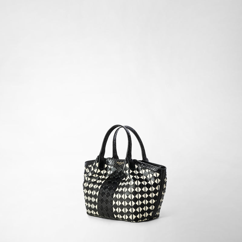 Serapian Mini secret bag mosaico elaphe black and off white In Saldo