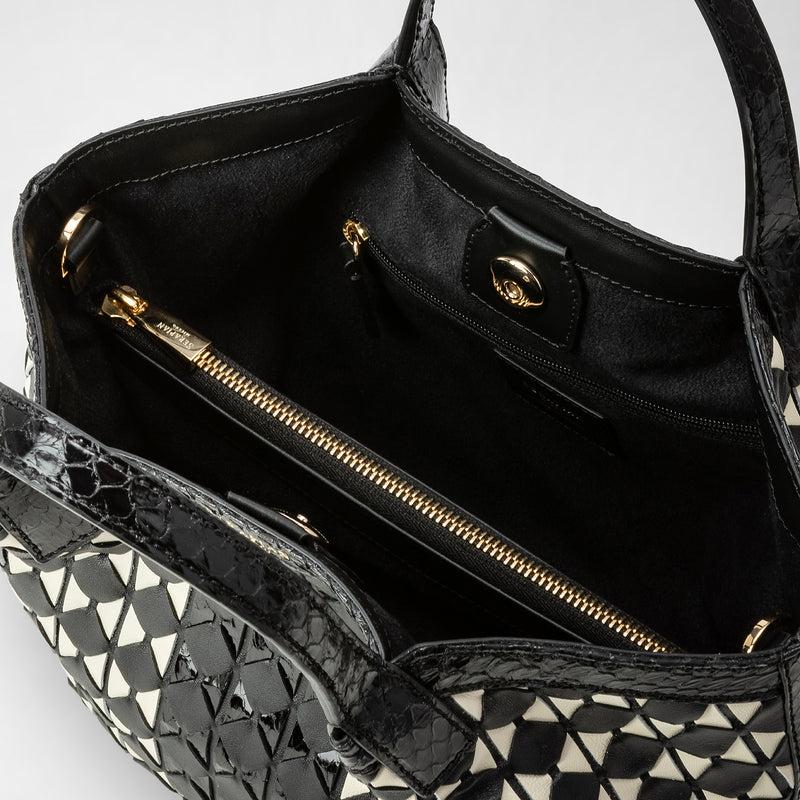 Serapian Mini secret bag mosaico elaphe black and off white In Saldo