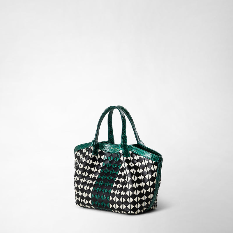 Serapian Mini secret bag mosaico elaphe black-white-emerald Consegna Veloce