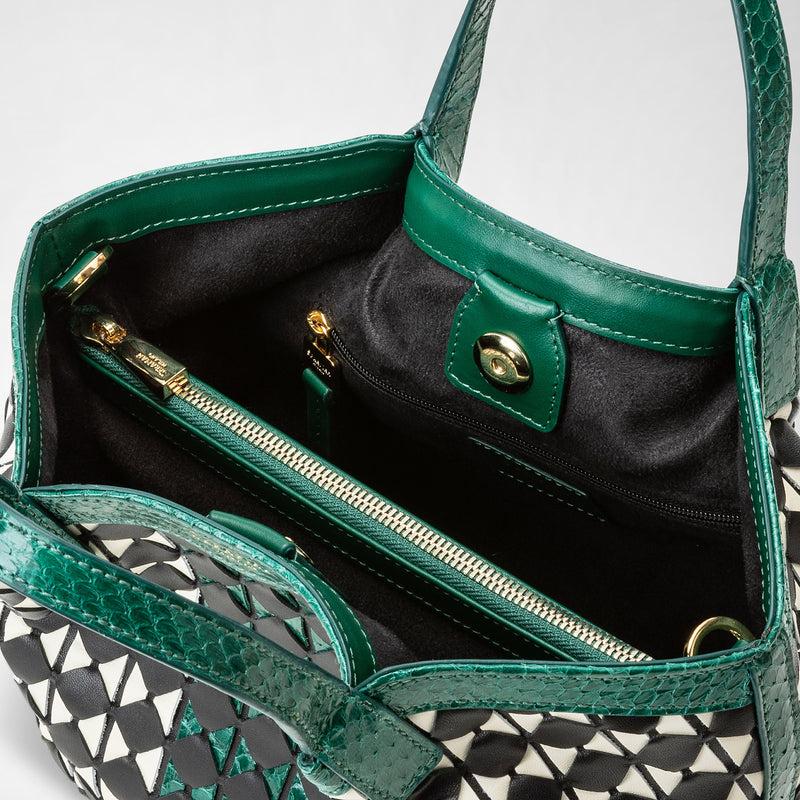 Serapian Mini secret bag mosaico elaphe black-white-emerald Consegna Veloce