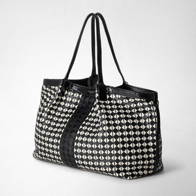 Serapian Secret tote bag in mosaico and elaphe black off-white Affare Del Giorno