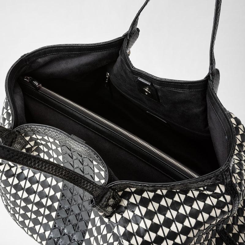 Serapian Secret tote bag in mosaico and elaphe black off-white Affare Del Giorno