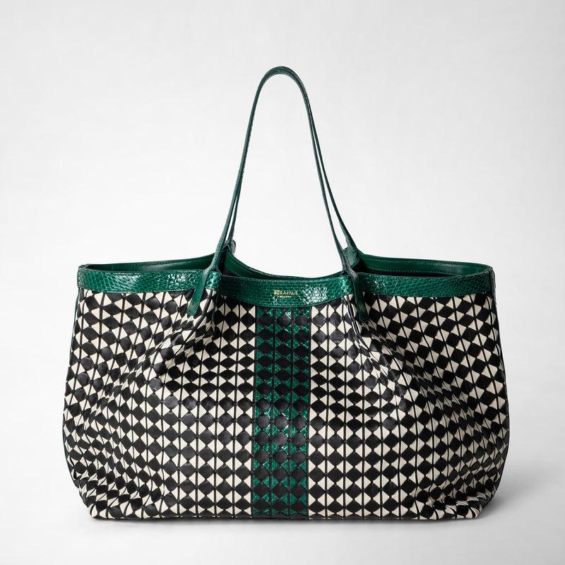 Serapian Secret tote bag mosaico elaphe black-white-emerald Prezzo Ridotto