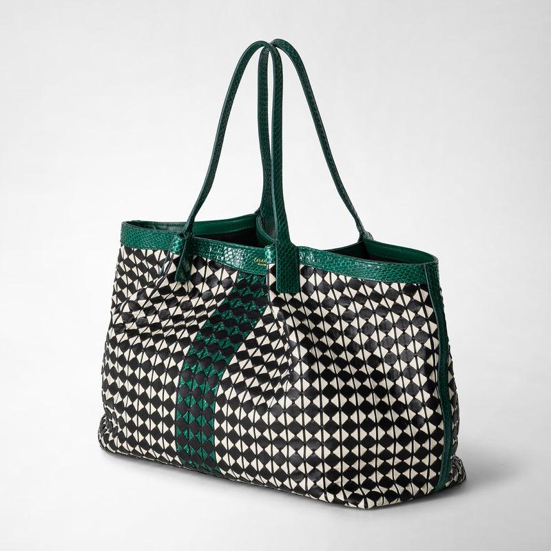 Serapian Secret tote bag mosaico elaphe black-white-emerald Prezzo Ridotto