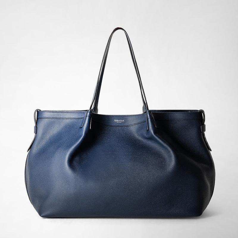 Serapian Tote bag secret in pelle rugiada blu navy Presa