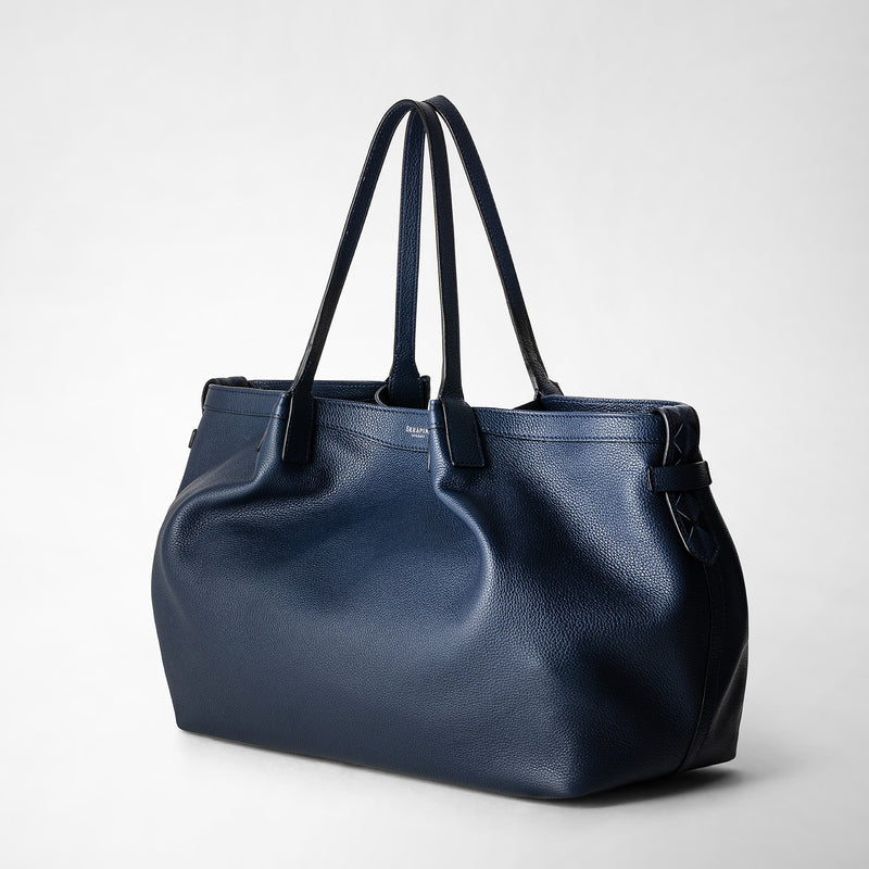 Serapian Tote bag secret in pelle rugiada blu navy Presa
