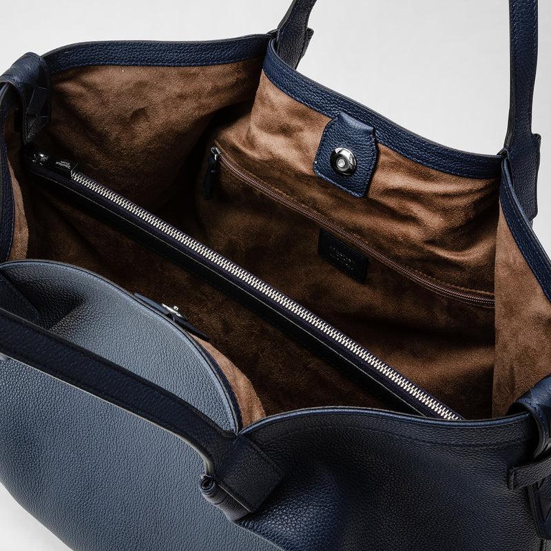 Serapian Tote bag secret in pelle rugiada blu navy Presa