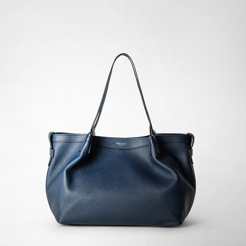 Serapian Tote bag secret piccola in pelle rugiada blu navy Offerta