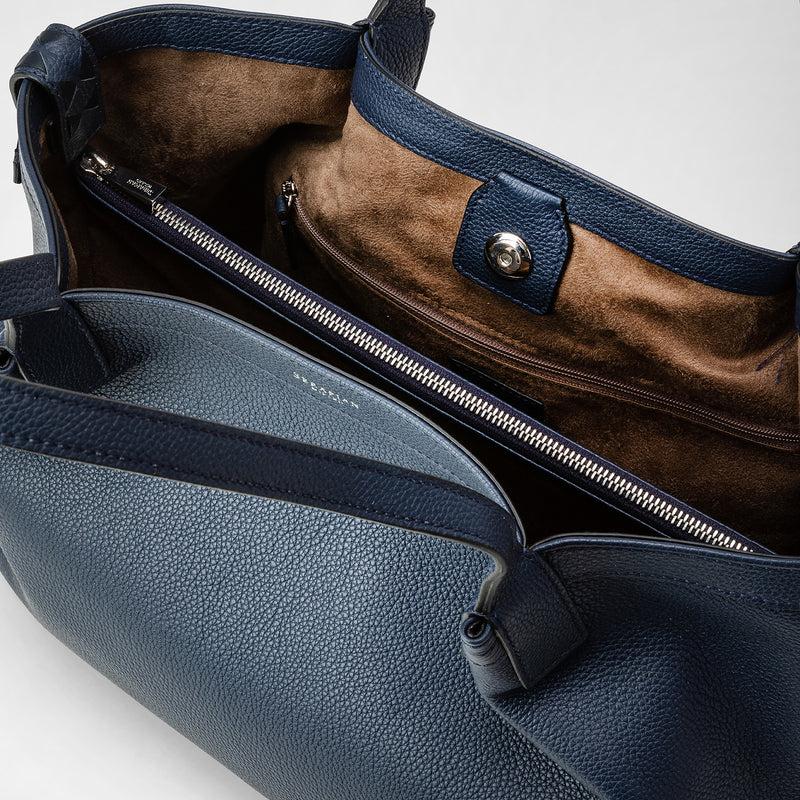 Serapian Tote bag secret piccola in pelle rugiada blu navy Offerta