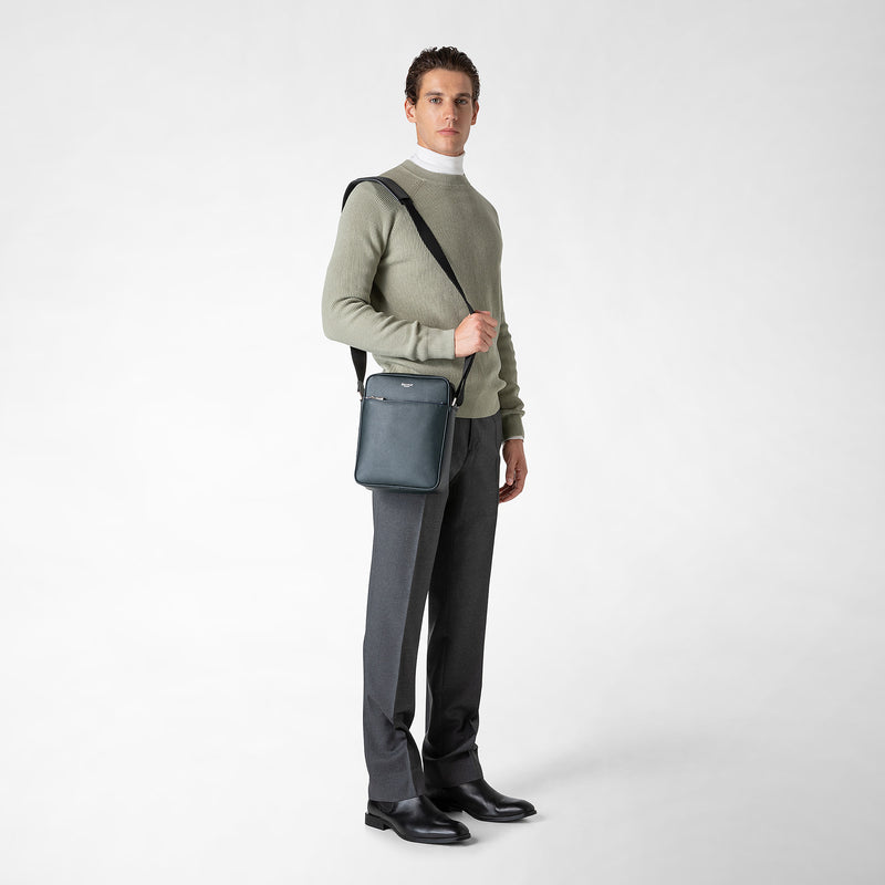 Serapian Tracolla north south in pelle evoluzione blu navy Pezzi Unici