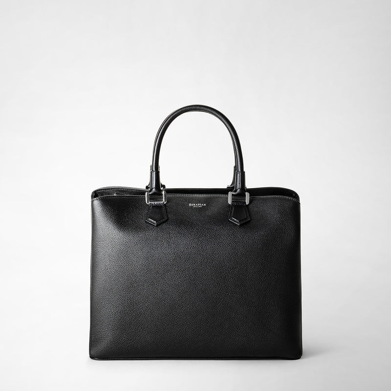Serapian Borsa a mano luna in pelle rugiada nero Sottocosto