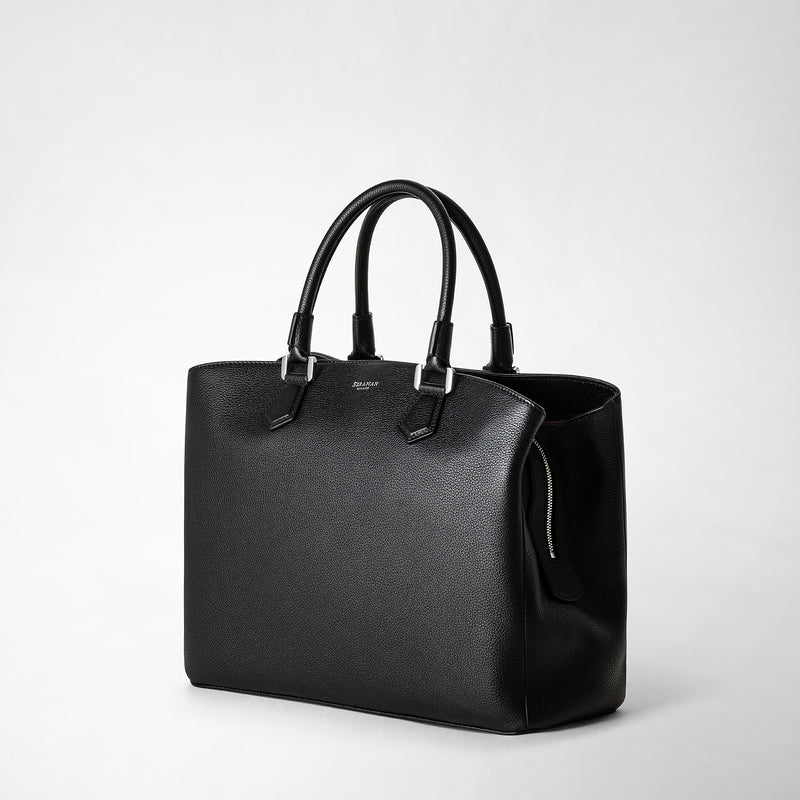 Serapian Borsa a mano luna in pelle rugiada nero Sottocosto