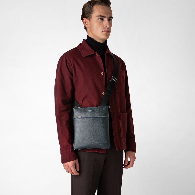 Serapian Tracolla piatta in pelle evoluzione blu navy Vendita Economica