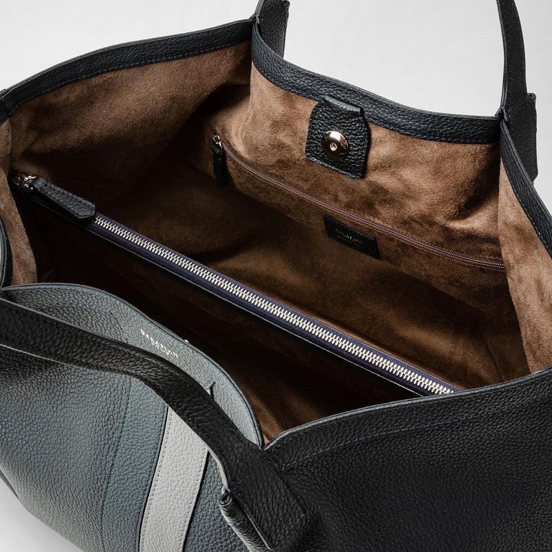 Serapian Borsa secret tote in pelle cachemire blu navy-asfalto Vendite Flash