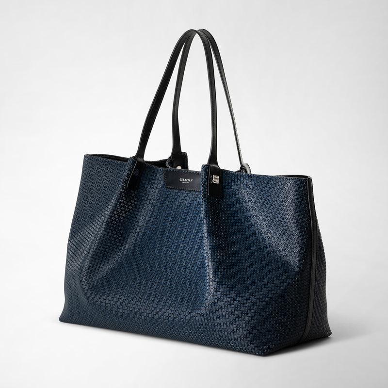 Serapian Tote bag secret in stepan blu oceano-nero In Linea