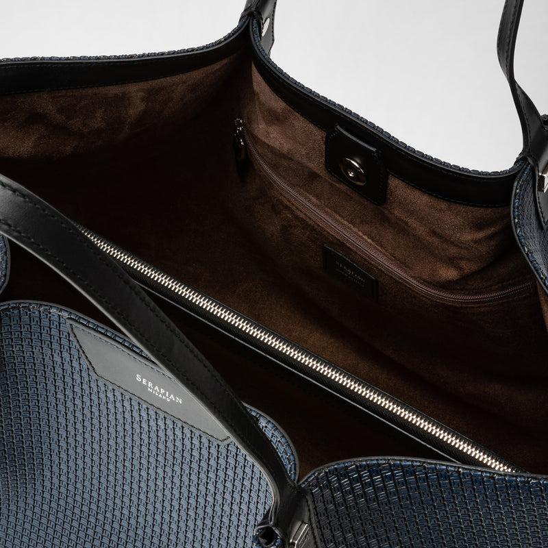 Serapian Tote bag secret in stepan blu oceano-nero In Linea