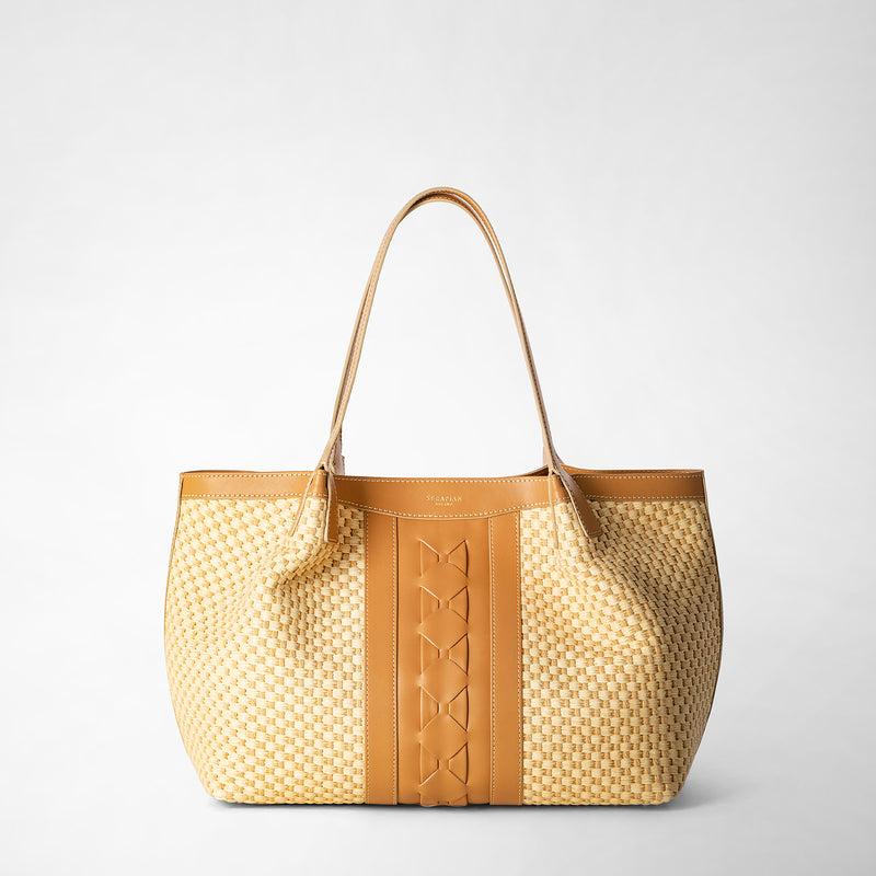 Serapian TOTE BAG SECRET PICCOLA IN RAFIA E PELLE SETA Affare Del Giorno