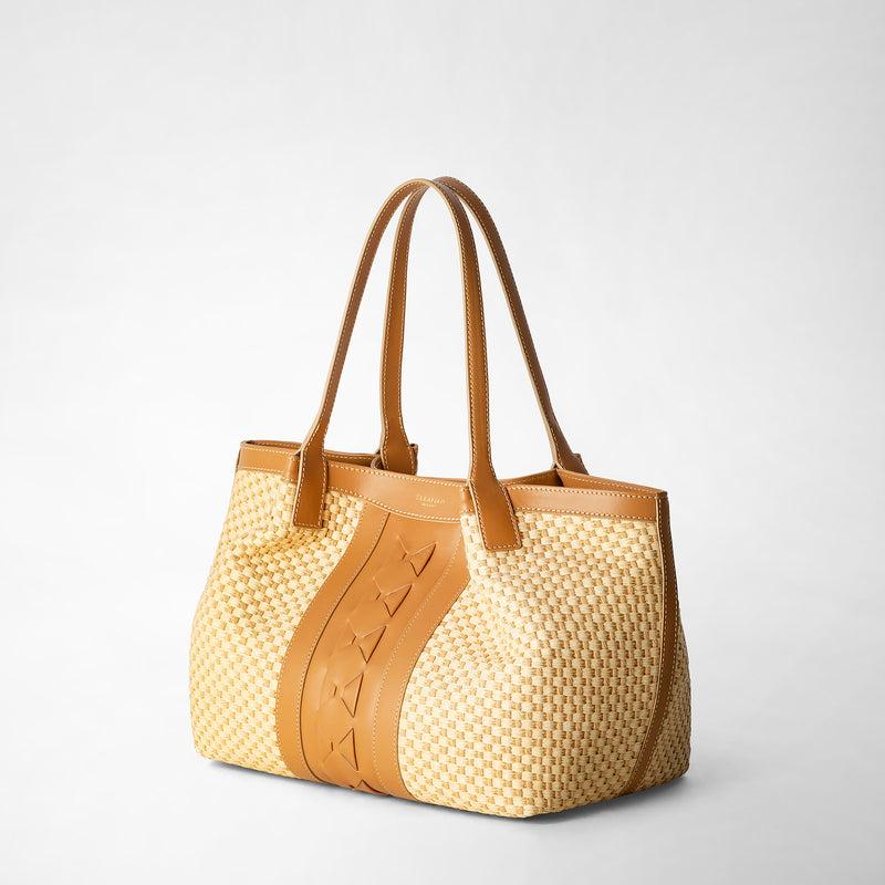 Serapian TOTE BAG SECRET PICCOLA IN RAFIA E PELLE SETA Affare Del Giorno