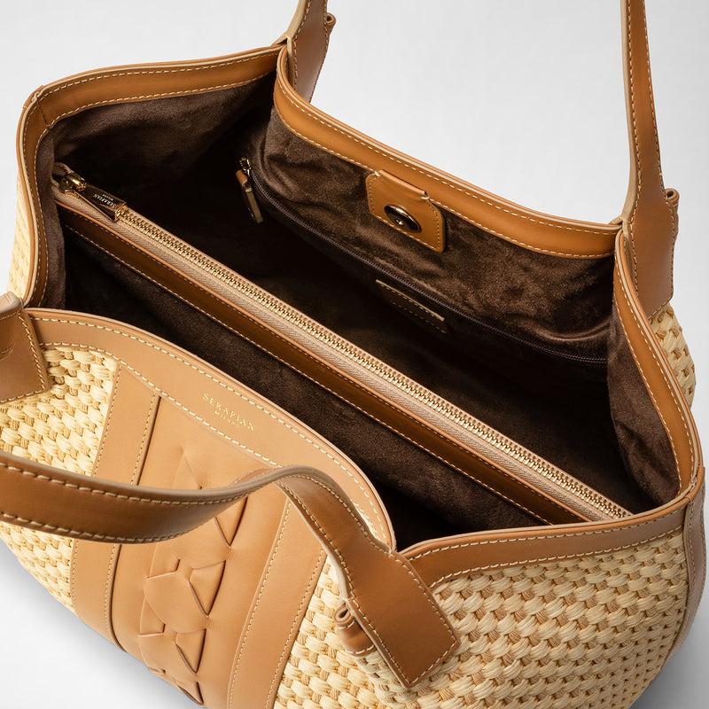 Serapian TOTE BAG SECRET PICCOLA IN RAFIA E PELLE SETA Affare Del Giorno