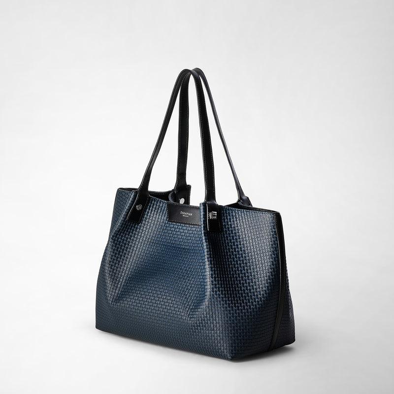 Serapian Tote bag secret piccola in stepan blu oceano-nero Spedizione gratuita