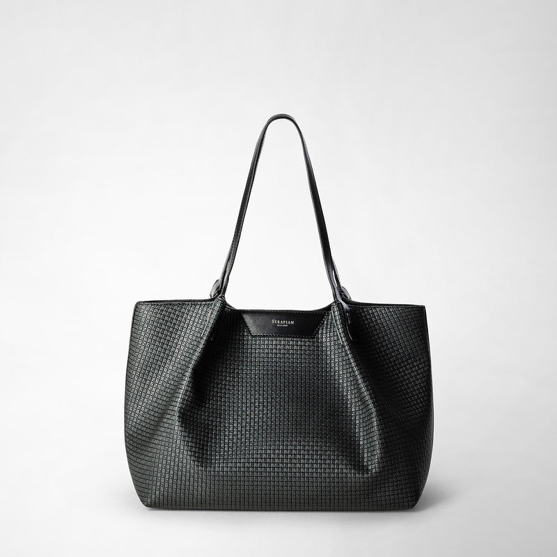 Serapian Tote bag secret piccola in stepan asfalto-nero Offerta speciale