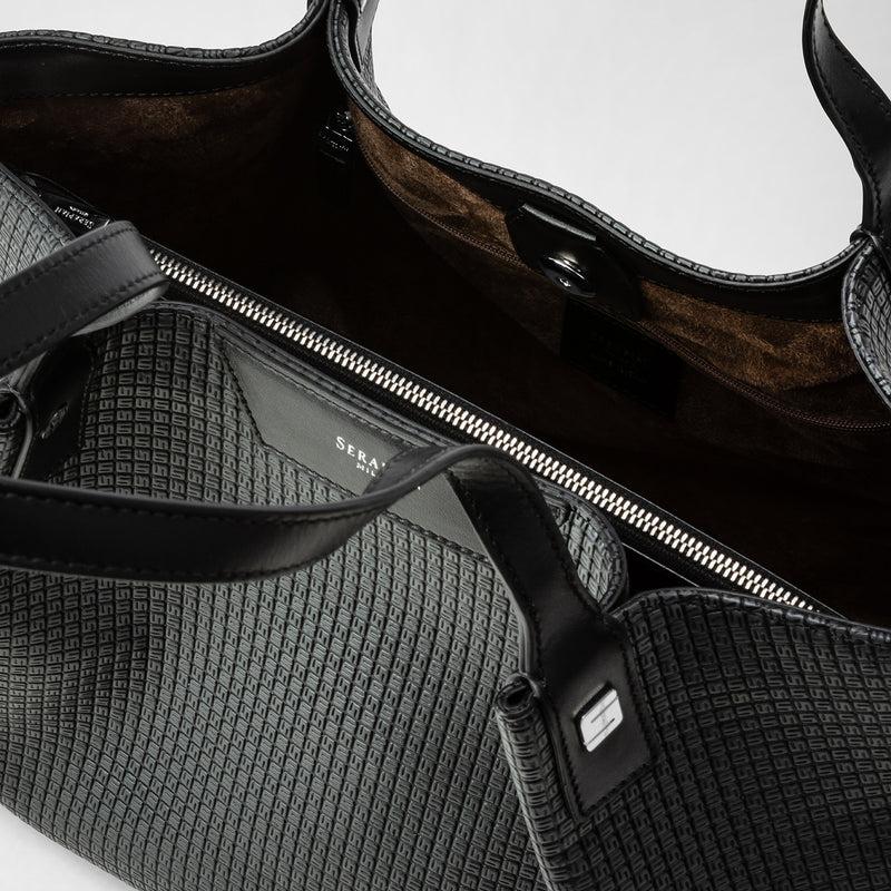 Serapian Tote bag secret piccola in stepan asfalto-nero Offerta speciale