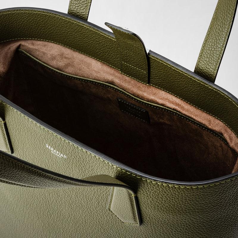 Serapian Day tote bag in cachemire leather olive green Vendite stagionali