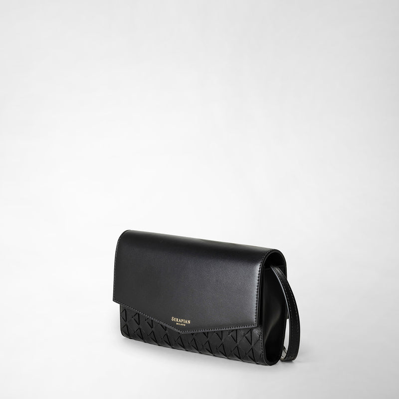 Serapian Clutch con tracolla in mosaico nero Offerta temporanea